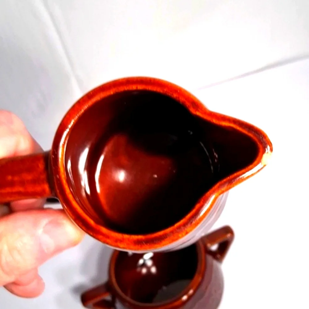Vintage Set of Brown Marcrest Daisy Dot Stonewear Milk Pitcher And Sugar Bowl